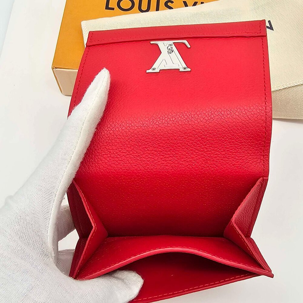 Authentic Louis Vuitton Lockme Wallet Red Leather | LV Compact Wallet - Picture 9 of 15